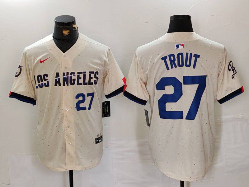 Men Los Angeles Dodgers 27 Trout Cream Fashion Nike Game MLB Jersey style 33